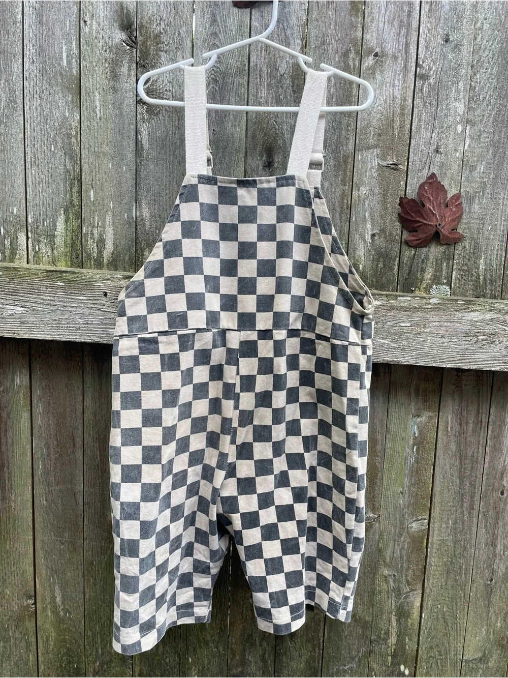Kids Checkered Cotton Overalls - Neutral Black & White 3/4T adjustable